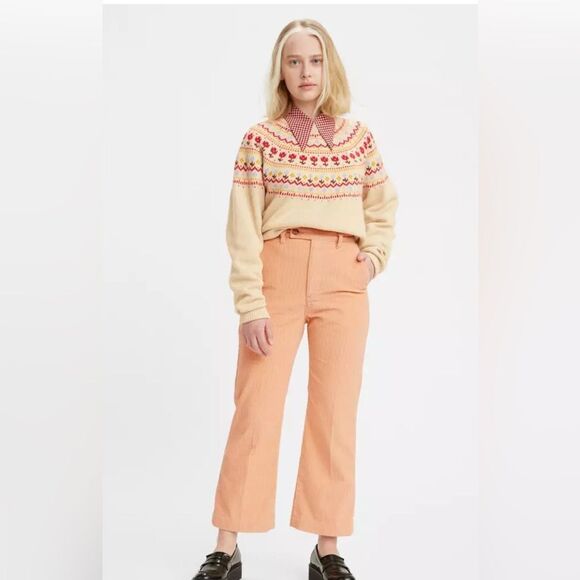 Anthropologie Levi’s Math Club Flare Corduroy Trousers in Pebble Peach NWT 30 - Picture 3 of 11